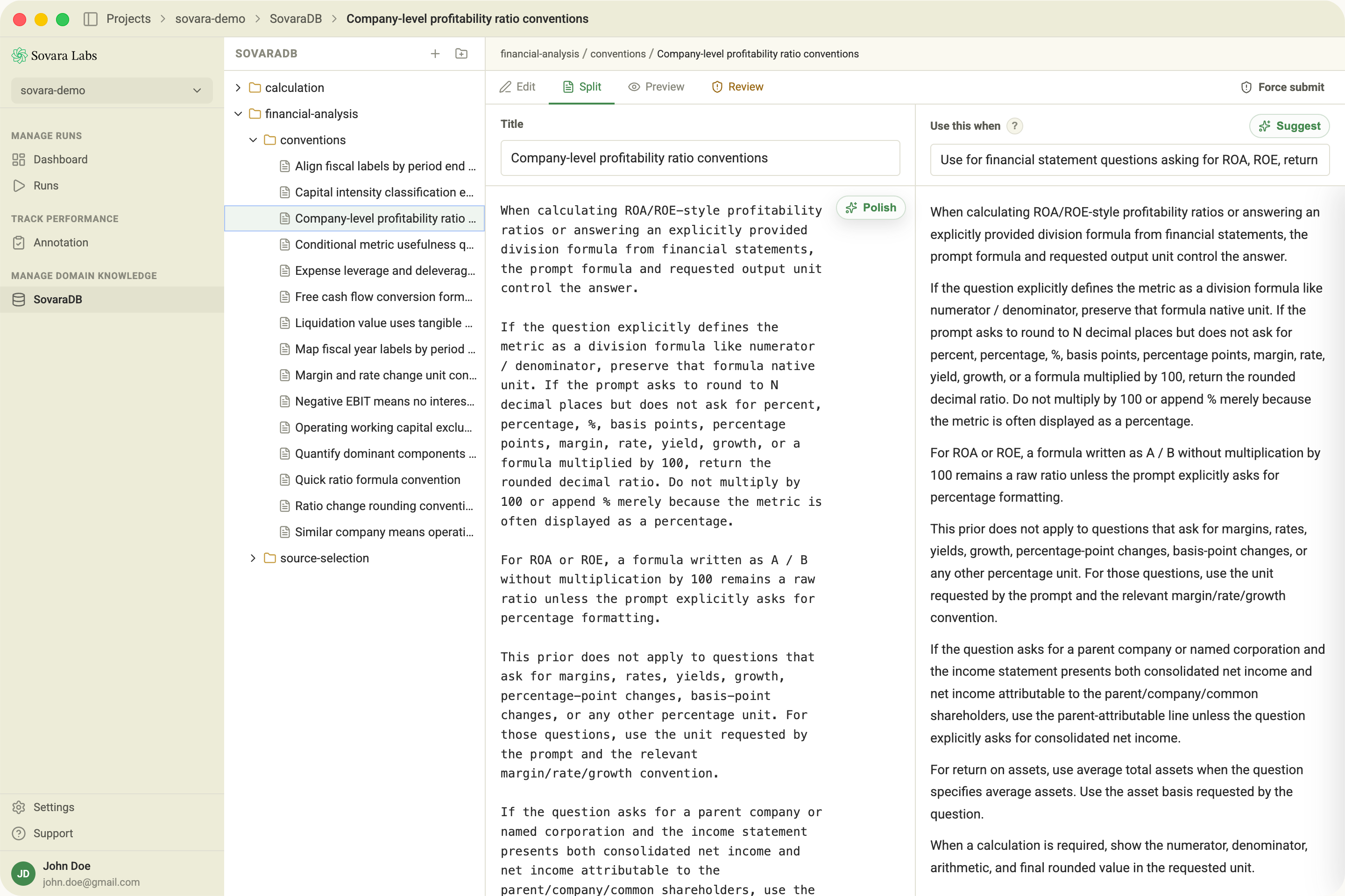 SovaraDB screen for correcting future agent behavior.